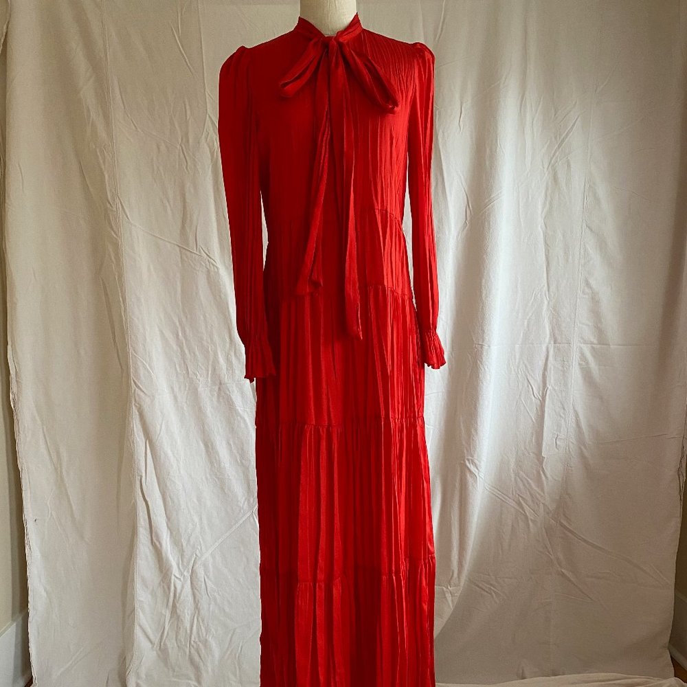 Red Crinkled pussy bow dress